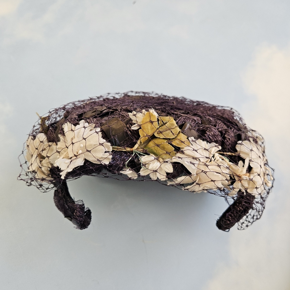 Elegant Purple Floral Headpiece From The 50s